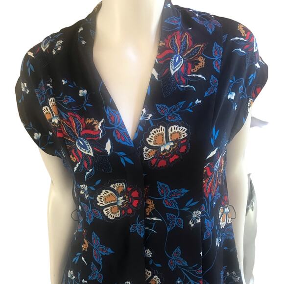 H&M Floral Blue Black V-Neck Button Down Midi Dress Women's Size 4 - Picture 4 of 10